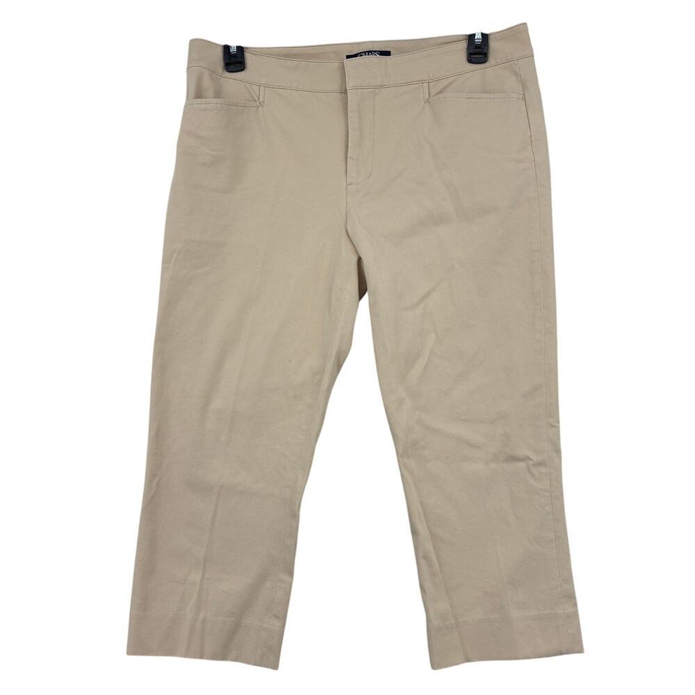 Chaps Capri Pants Womens Size 14 Beige Stretch Cotton Blend High Rise